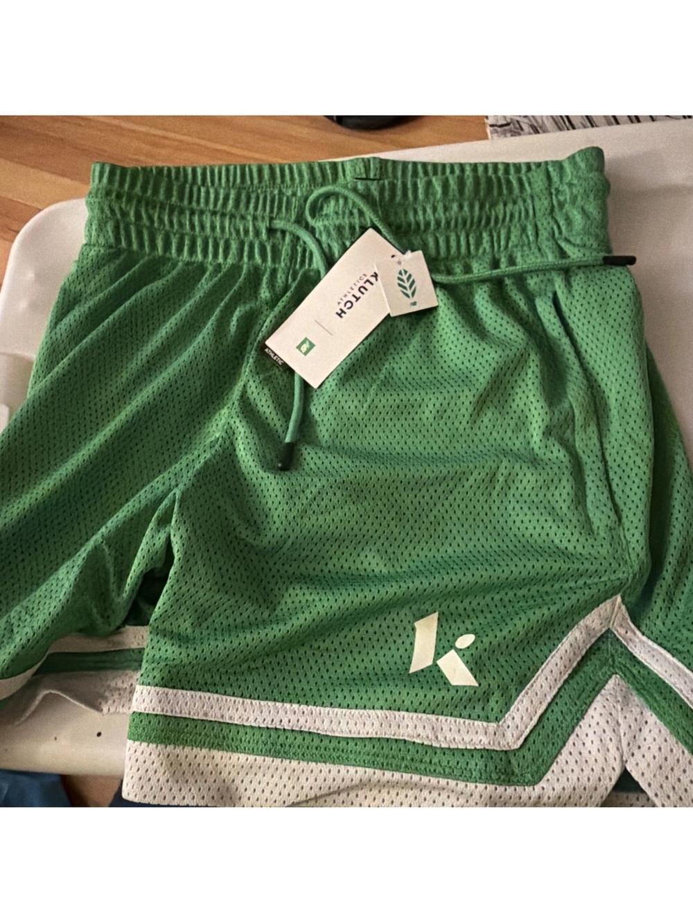 New Balance Green Mesh Athletic Shorts with White Trim